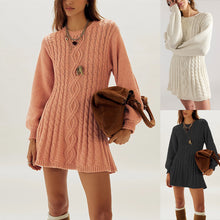 Womens Round Neck Cable Knit Long Sleeve Dress