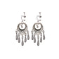 Bohemian tassel and bead clip-on drop earrings, aged tone zinc alloy frame, handmade pair on plain white background