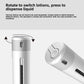 Press pump top detail on a slim travel dispensing bottle