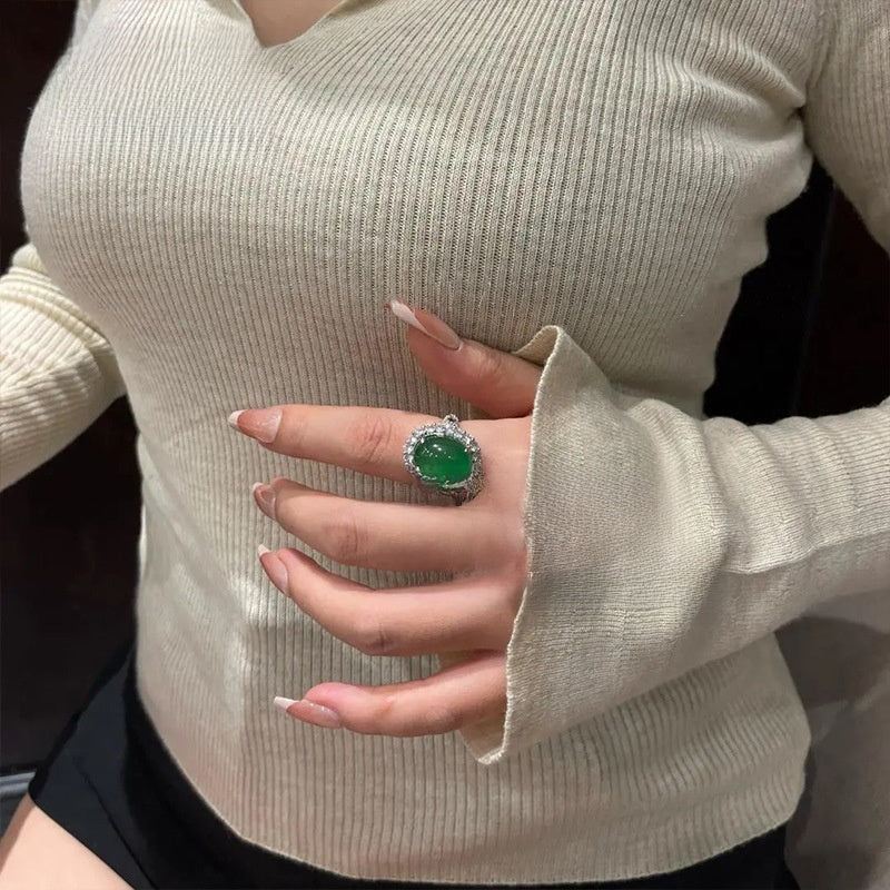 Chalcedony Cabochon Silver Ring | lifestyle in use