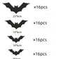 Group of black PVC bat wall stickers with 3D folded wings on white