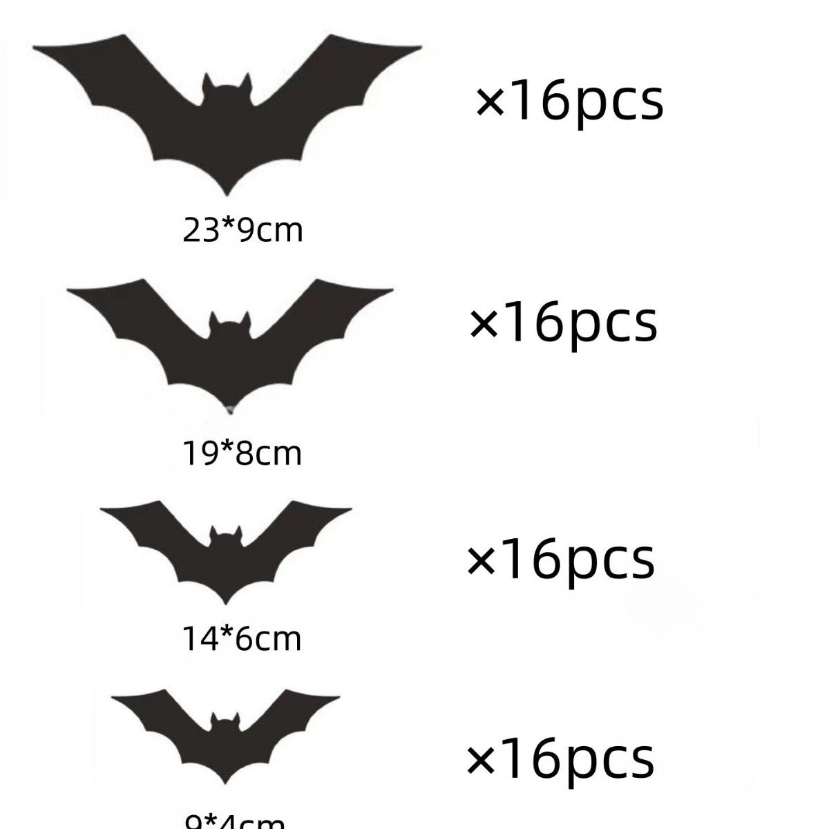Group of black PVC bat wall stickers with 3D folded wings on white