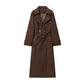 Double breasted belted longline woollen look overcoat, the epaulette and buttoned sleeve tab detail