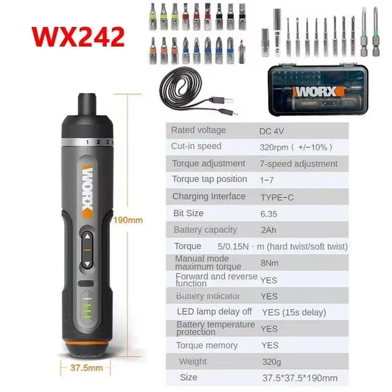 4V Electrical Screwdrivers Set WX242 Portable Smart Cordless Power Screw Driver Mini Electric Drill Home Repair Power Tool