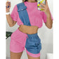 Women's Denim Short Sleeve Shorts | front view product shot