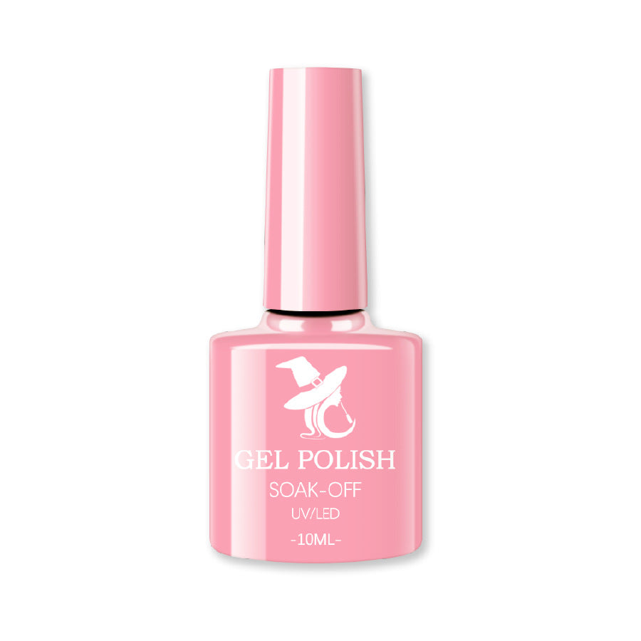UV gel nail polish bottles in several shades arranged on a manicure table