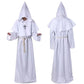 White hooded monk robe with shoulder cape, front and back views, size XXL