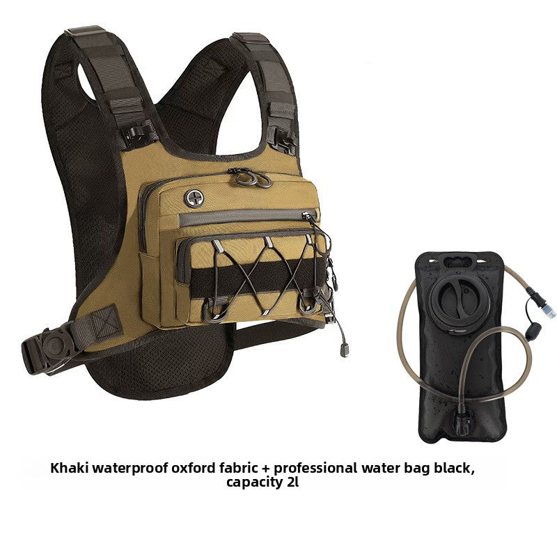 Water bladder sleeve opening at the top of the chest pack