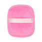 Reusable makeup remover pad with a satin hand strap shown on a plain background