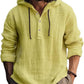 Hooded henley shirt, solid lemon yellow shirt, size M