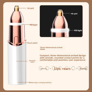 Labelled diagram of the pointed brow head, fill light, motor and Type C charging port