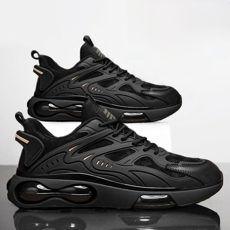 Breathable mesh and PU upper of the black casual sneaker