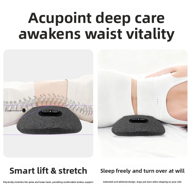 Electric lumbar massage pillow shown with its button control panel and mode buttons