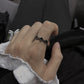 Retro diamond-patterned interwoven titanium and steel men's ring