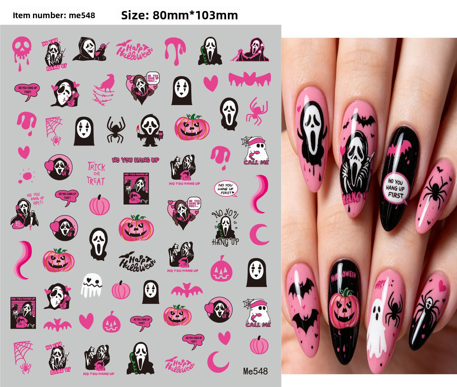 Self adhesive Halloween nail art stickers with pumpkin, skull and ghost designs