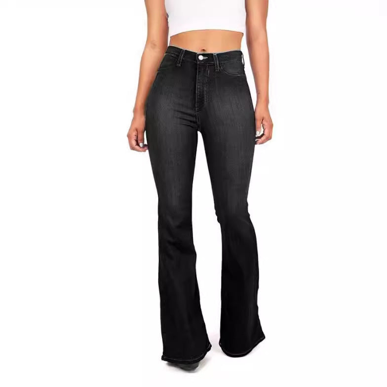 High waist bootcut flare jeans in cotton denim fitted through the hip and thigh