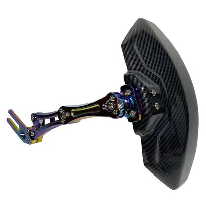 Rear scooter fender with glossy woven-texture plate and iridescent burnt titanium finish aluminum bracket