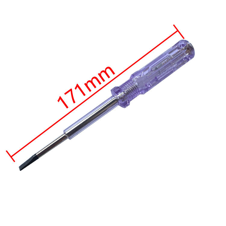 Transparent AS plastic voltage tester pen with visible neon indicator and copper toned cap