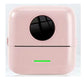 Pink round faced thermal printer with a large dark circle and a green light on a white background, X5 pink option