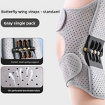 Grey perforated knee wrap worn on a leg, single pack, with maker spring and fabric insets