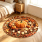 Round plush floor mat with a 3D autumn pumpkin wreath print on soft polyester velvet