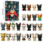 Navy French Bulldog advent calendar box with 26 cm by 18 cm size callouts beside twenty-four costumed dog ornaments