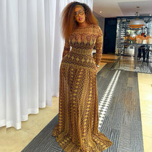 Womens Long Sleeve Geometric Print Mesh Maxi Dress