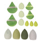 Makeup sponge and powder puff set with foam blenders and velvet puffs in matching tones