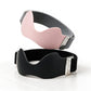 Black and pink silicone knee straps with grey elastic straps stacked on white, pink version not sold as an option