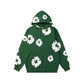 Cotton wreath print hoodie hood detail showing the eyelets and drawstring