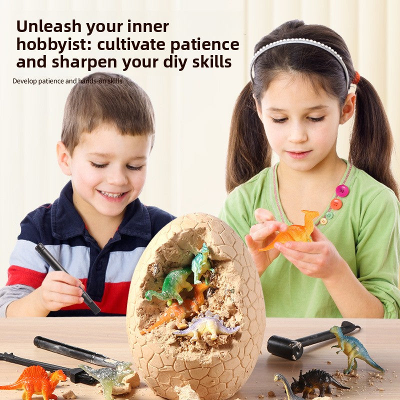Excavation dig kit with a plaster egg, dust mask and knowledge cards