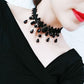 Lace choker necklace with layered alloy chains and glossy teardrop bead tassels