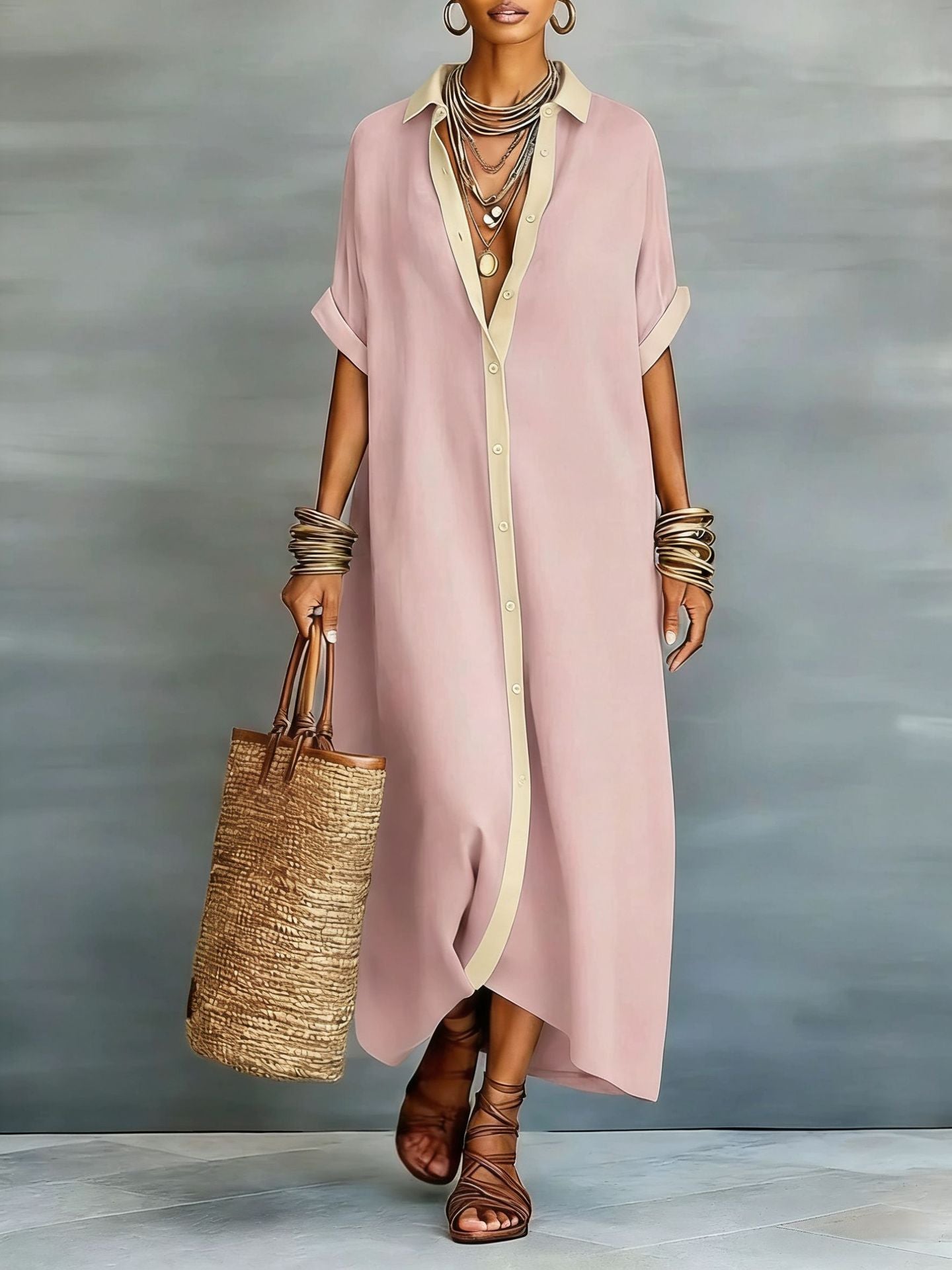Women's Cotton-Linen Color Block Dress | context with companion items
