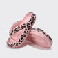 Womens leopard print flip flops on a thick soft EVA platform sole