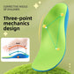 Green and blue childrens PU insole shown with a labelled three point foot diagram