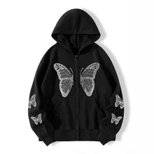 Fleece-Kapuzenpullover mit Schmetterlingsdruck