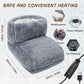 Maker diagram of the gray plush foot warmer boot, 25 cm tall, 30 cm long, 25 cm wide, with USB power sources