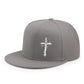 Snapback cap with a flat stiff brim and a white lightning styled cross on the front panel