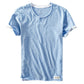 Light blue washed slub cotton tee showing white under trim at the neck and rolled sleeve cuffs