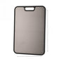 Top-down view of the titanium cutting board surface and cut-out handle