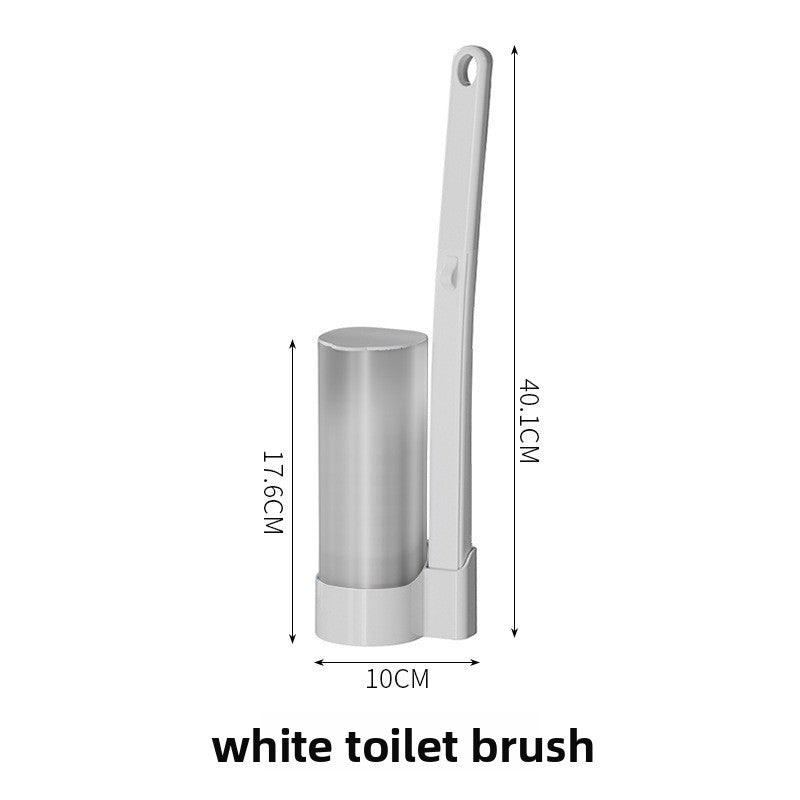 White toilet brush with a 40.1 cm handle and a frosted holder 17.6 cm tall and 10 cm wide