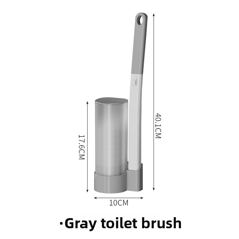 Gray toilet brush with a 40.1 cm handle and a frosted holder 17.6 cm tall and 10 cm wide