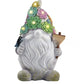 Bearded resin gnome with succulent flower hat lit by small LEDs, Meaty Goblin option