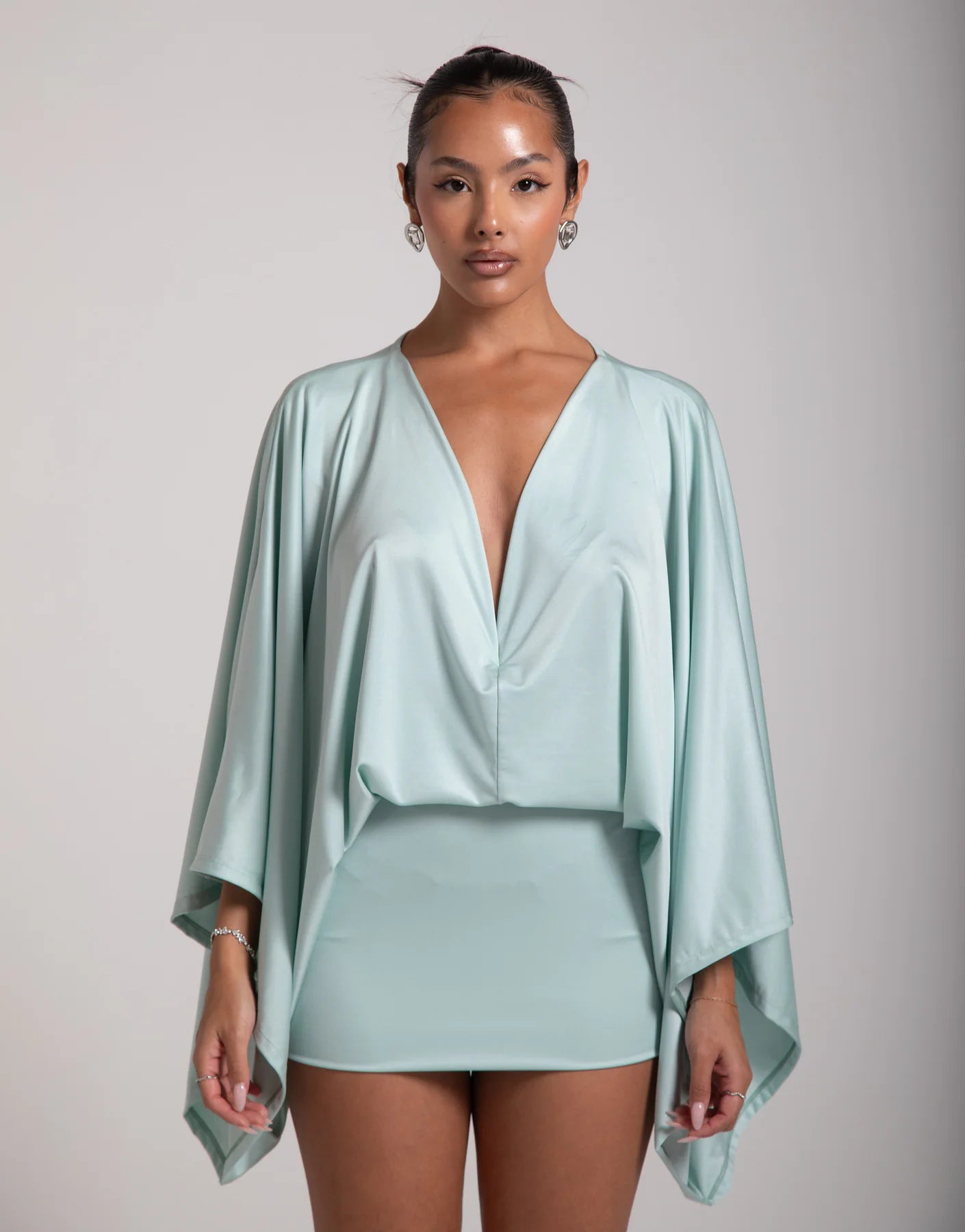 Women's V-Neck A-Line Mini Dress for Casual Day, Trip, Relaxed Outing with Easy Styling | styled flat lay overhead shot