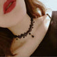 Lace choker necklace with layered alloy chains and glossy teardrop bead tassels