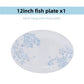 12 inch oval porcelain fish plate with a blue plum blossom pattern