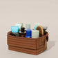 Ribbed stripe makeup and toiletry organizer case with a structured shell and top carry handle