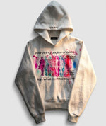 Art graffiti hoodie worn in a casual street scene