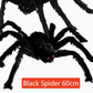 Hairy black Halloween spider prop with red eyes, flocked body and eight posable bendable legs