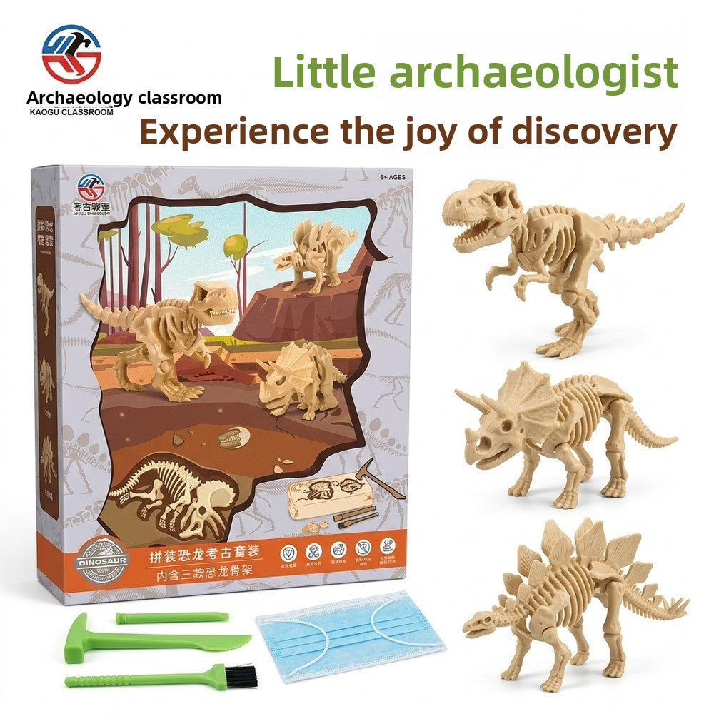 Plaster egg dig out toy revealing a painted dinosaur skeleton inside